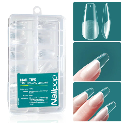 Nailpop 120pcs/box Gel X Nail Tips Medium Short Shape Almond/Square/Soft Gel Nail Tips False Nails Soak Off Easy Nail Extensions